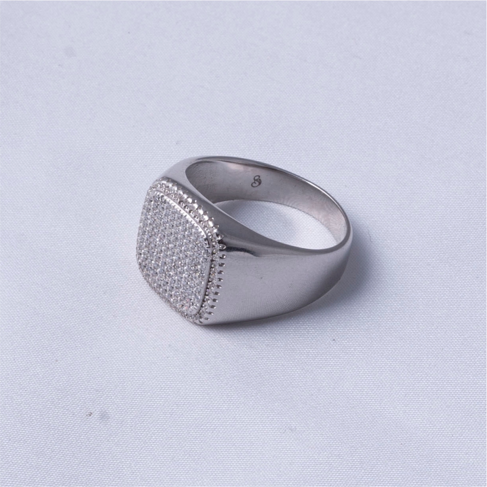 Diamond Grid Signet Men Ring - Image 3