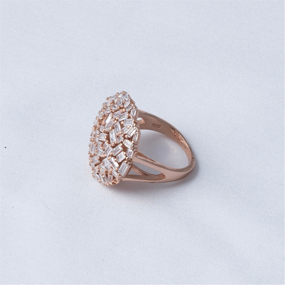 Diamond Style Rose Gold Plated 925 Silver Ring - Image 3