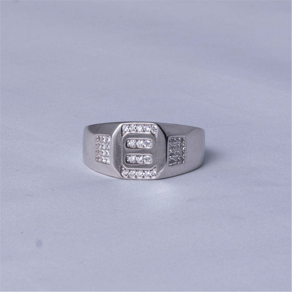 Elite Initial E Silver Signet Ring