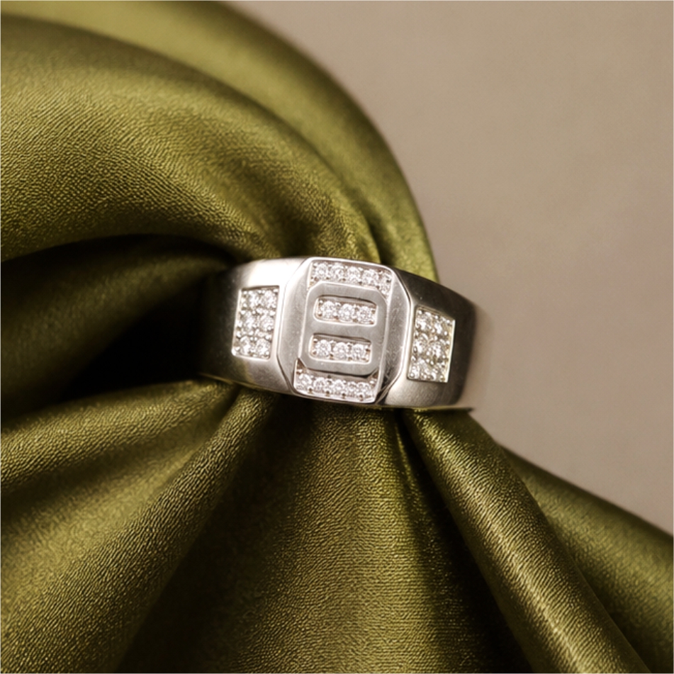 Elite Initial E Silver Signet Ring - Image 2