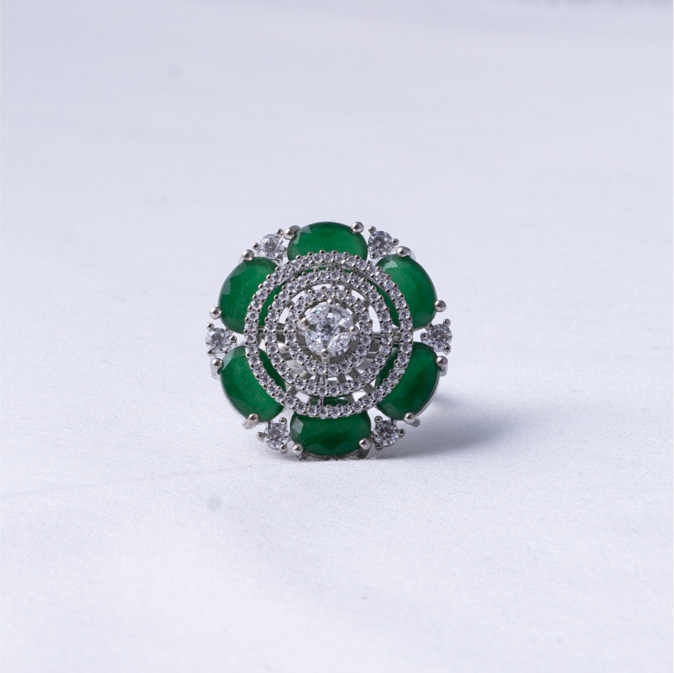 Emerald Bloom Halo Statement Ring