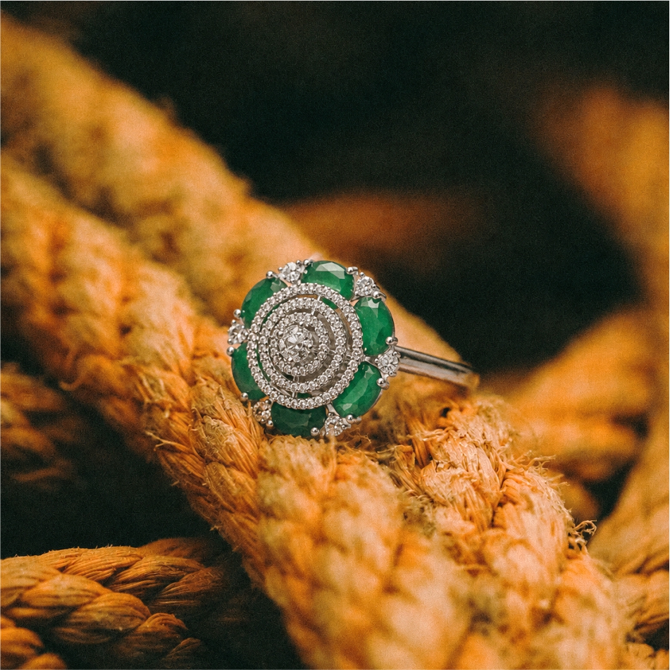 Emerald Bloom Halo Statement Ring - Image 2