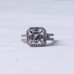 Emerald Cut Halo 925 Silver Ring