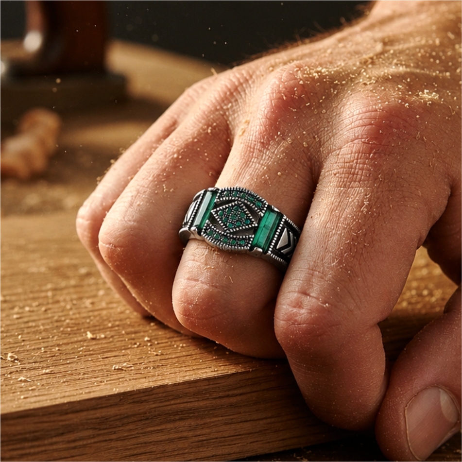 Emerald Vintage 925 Silver Ring - Image 4