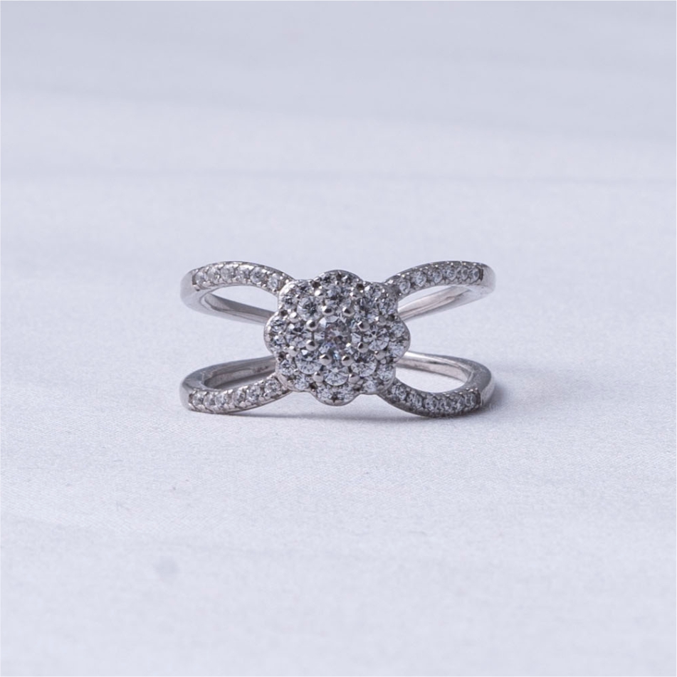 Floral Cluster Open Band CZ Ring