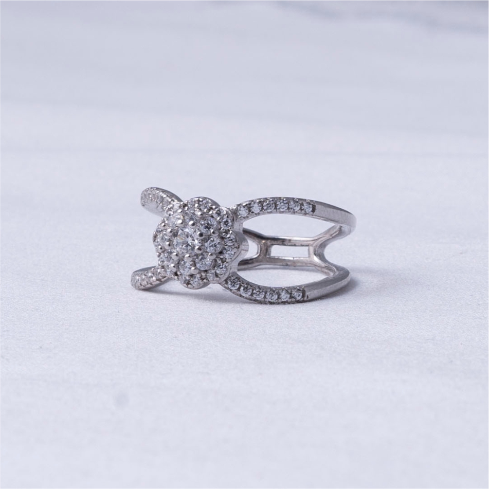 Floral Cluster Open Band CZ Ring - Image 3