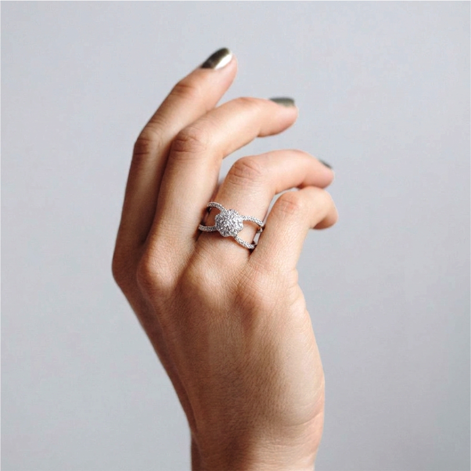 Floral Cluster Open Band CZ Ring - Image 2