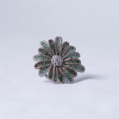 Floral Green Stone 925 Silver Ring