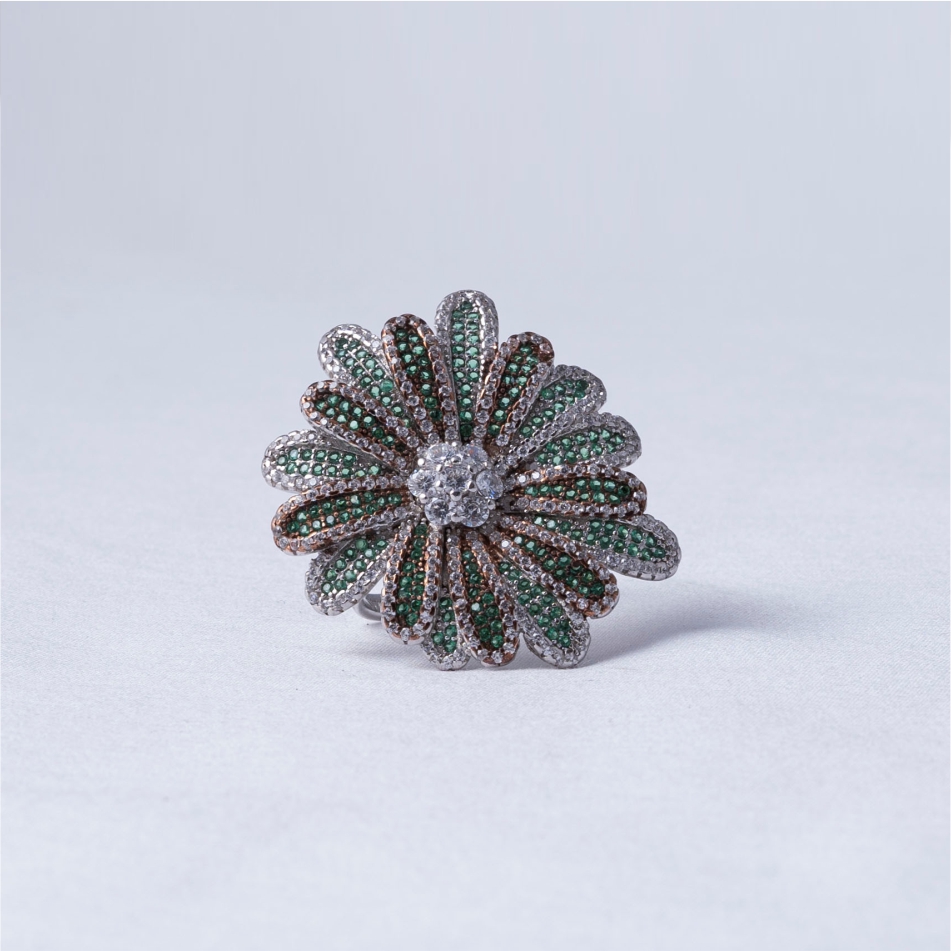 Floral Green Stone 925 Silver Ring