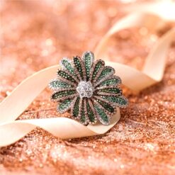 Alternative view of Floral Green Stone 925 Silver Ring