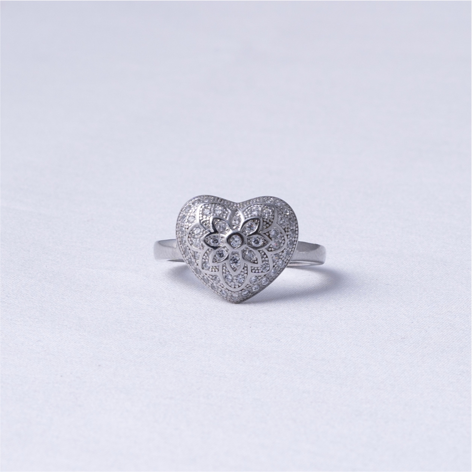 Floral Heart 925 Silver Ring