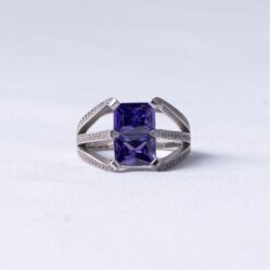 Geometric Purple CZ Split Shank Statement Ring