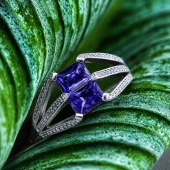 Alternative view of Geometric Purple CZ Split Shank Statement Ring