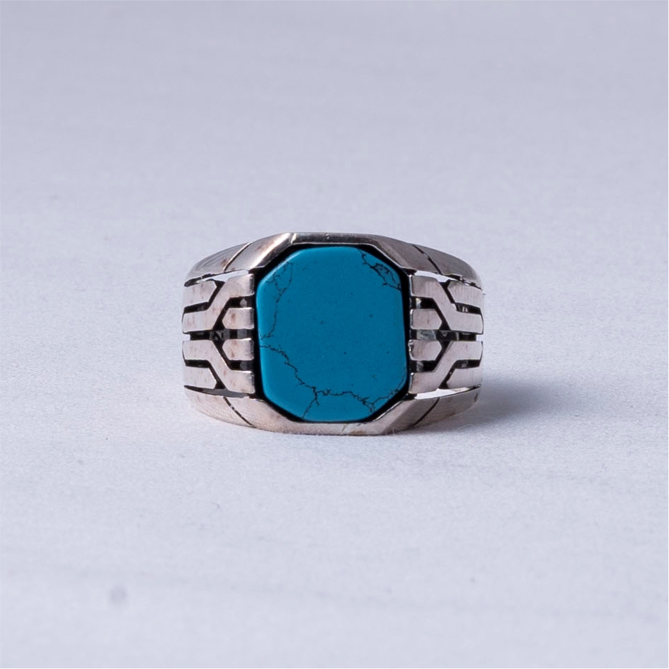Geometric Turquoise Men's Signet Ring