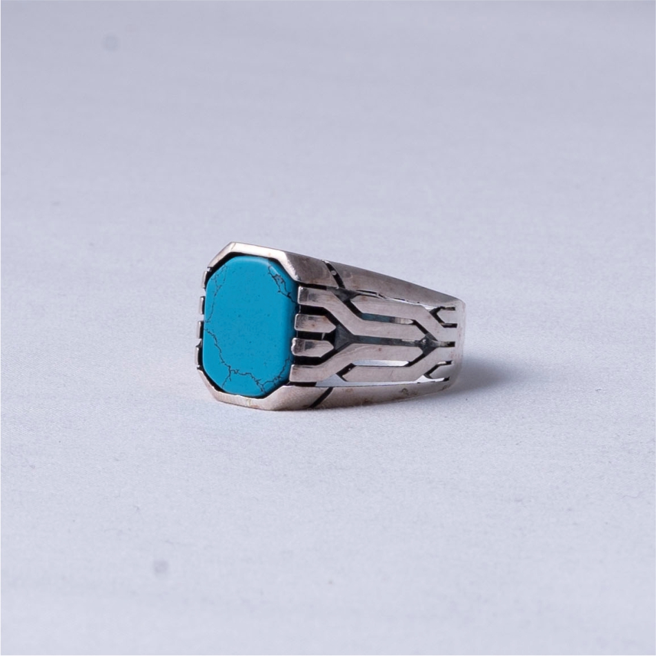 Geometric Turquoise Men's Signet Ring - Image 3