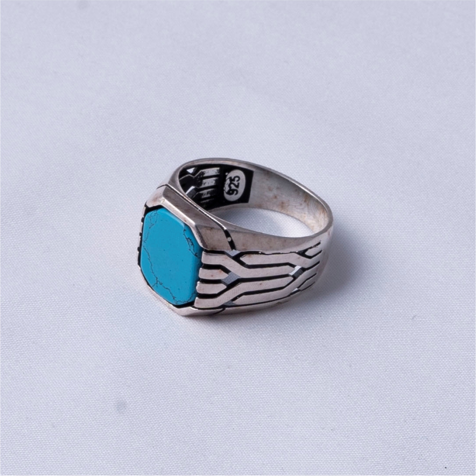 Geometric Turquoise Men's Signet Ring - Image 4