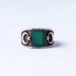 Green Stone Crescent 925 Silver Ring