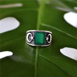 Alternative view of Green Stone Crescent 925 Silver Ring