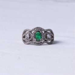 Green Stone Halo 925 Silver Ring