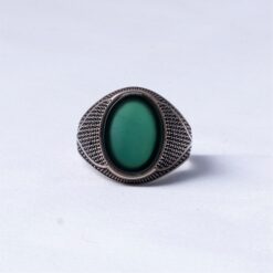 Green Stone Oxidised 925 Silver Ring