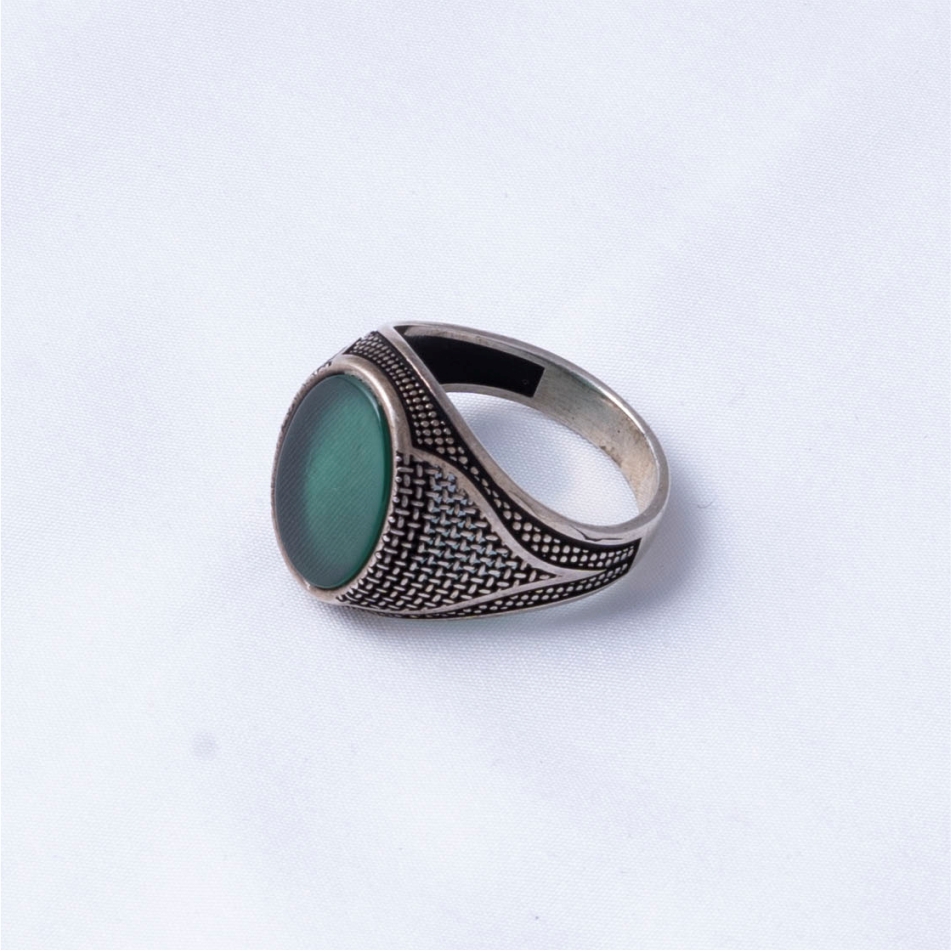 Green Stone Oxidised 925 Silver Ring - Image 4