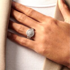 Alternative view of Halo Diamond Style 925 Silver Ring