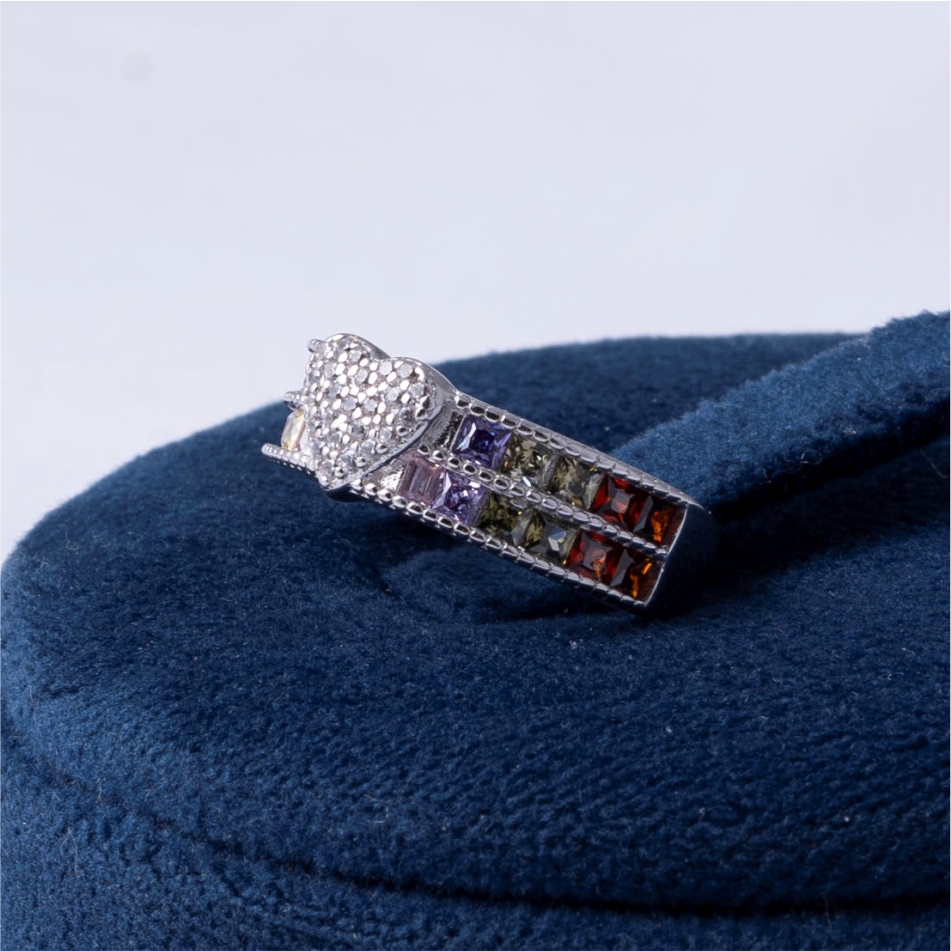 Heart Multicolor 925 Silver Ring - Image 3