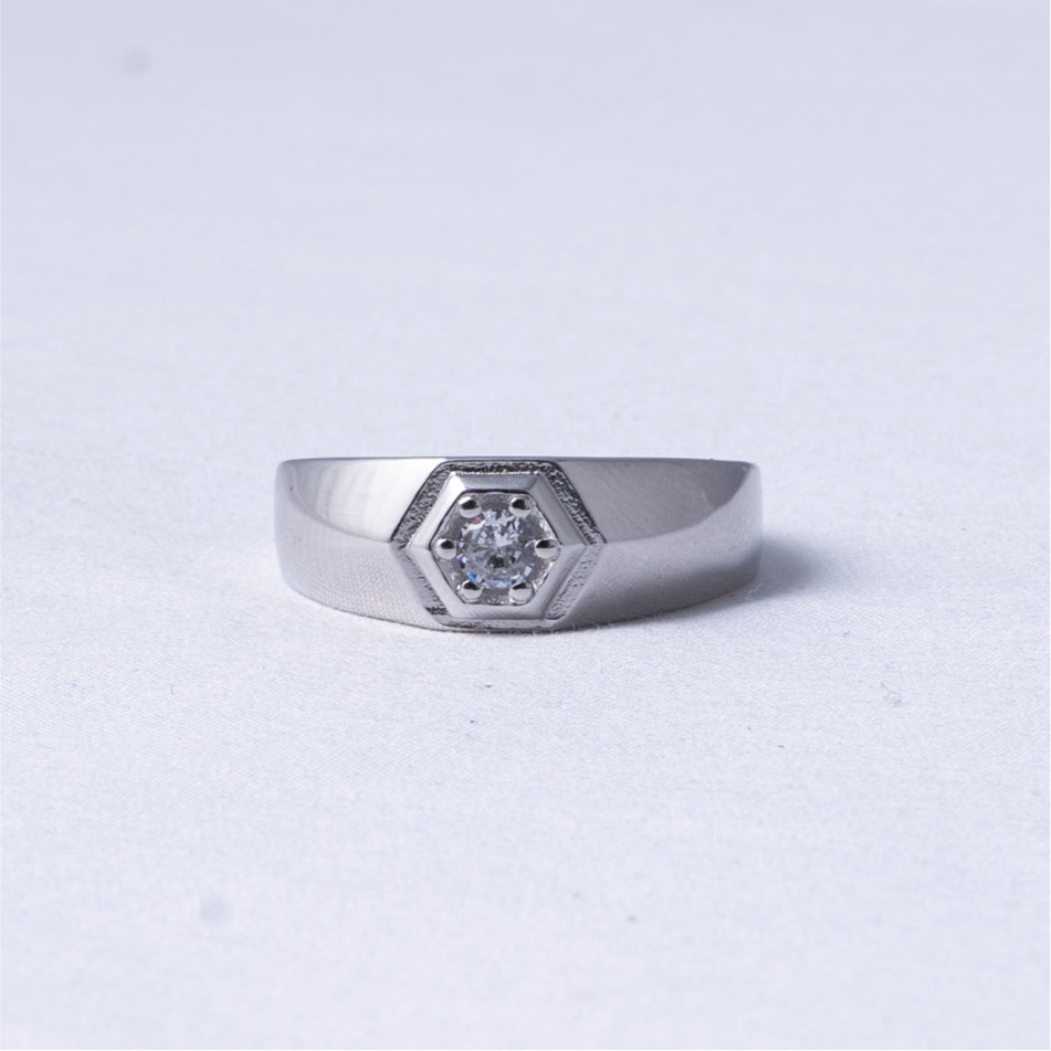 925 Silver Hexagon Solitaire Ring