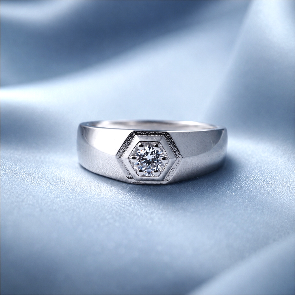 925 Silver Hexagon Solitaire Ring - Image 2