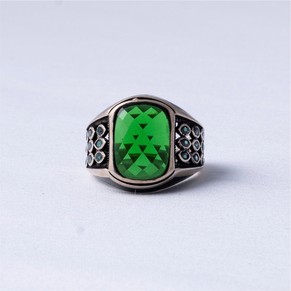925 Silver Imperial Green CZ Signet Ring