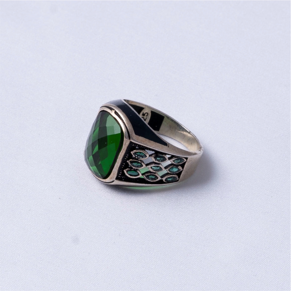 925 Silver Imperial Green CZ Signet Ring - Image 4