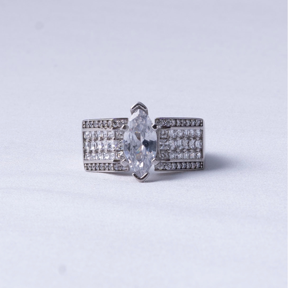 925 Silver Marquise Cut Geometric Ring