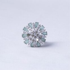 Mint Floral Crystal Coktail Ring