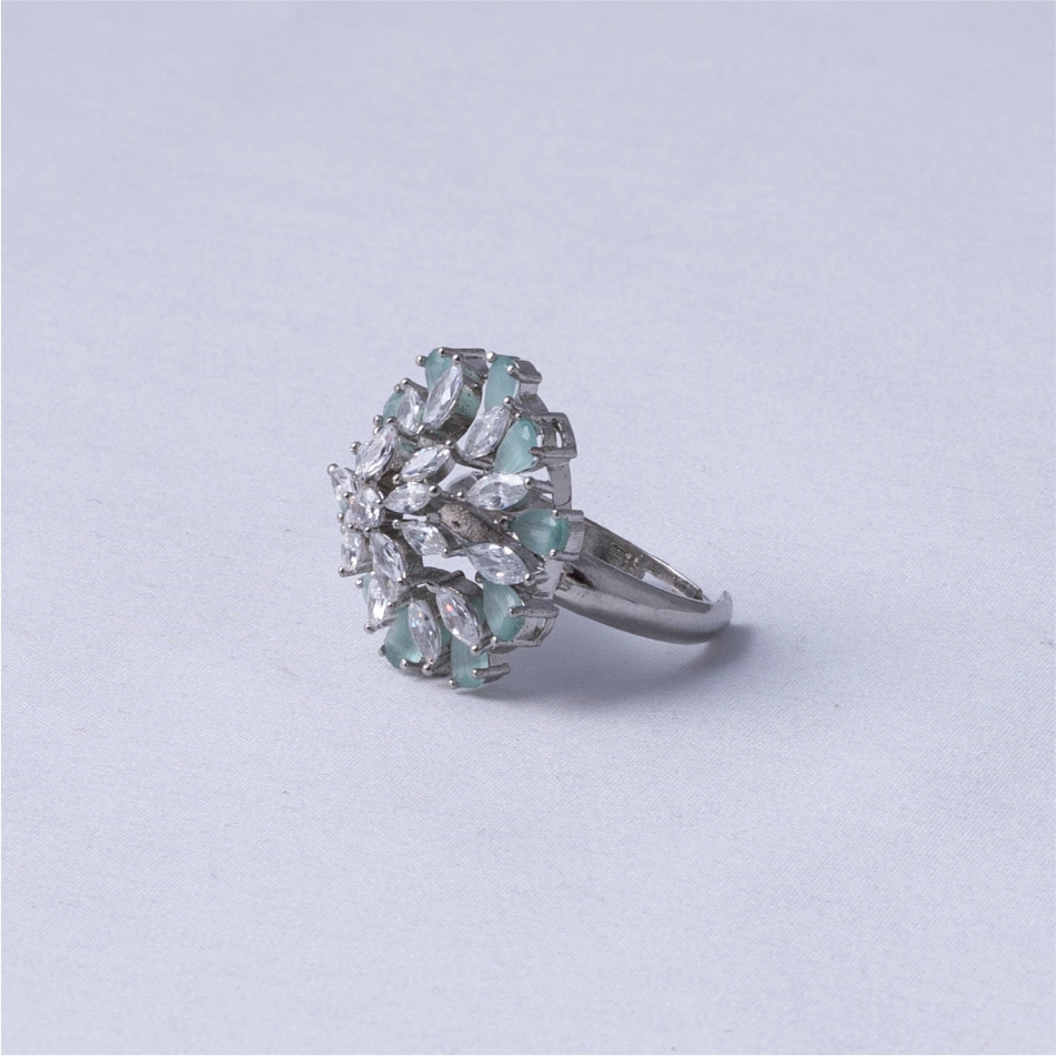 Mint Floral Crystal Coktail Ring - Image 3