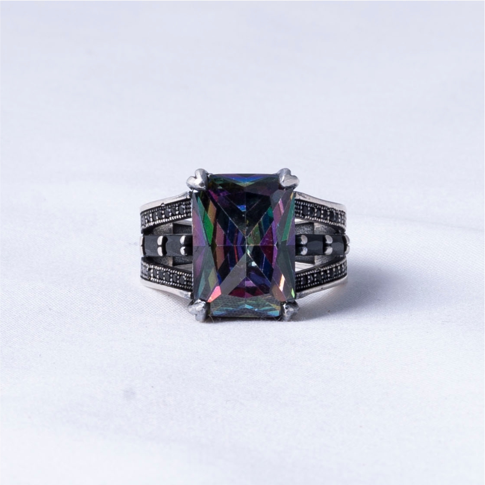 Mystic Rainbow Stone 925 Silver Ring