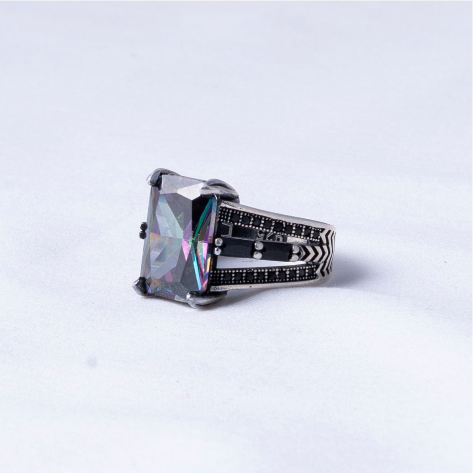 Mystic Rainbow Stone 925 Silver Ring - Image 3