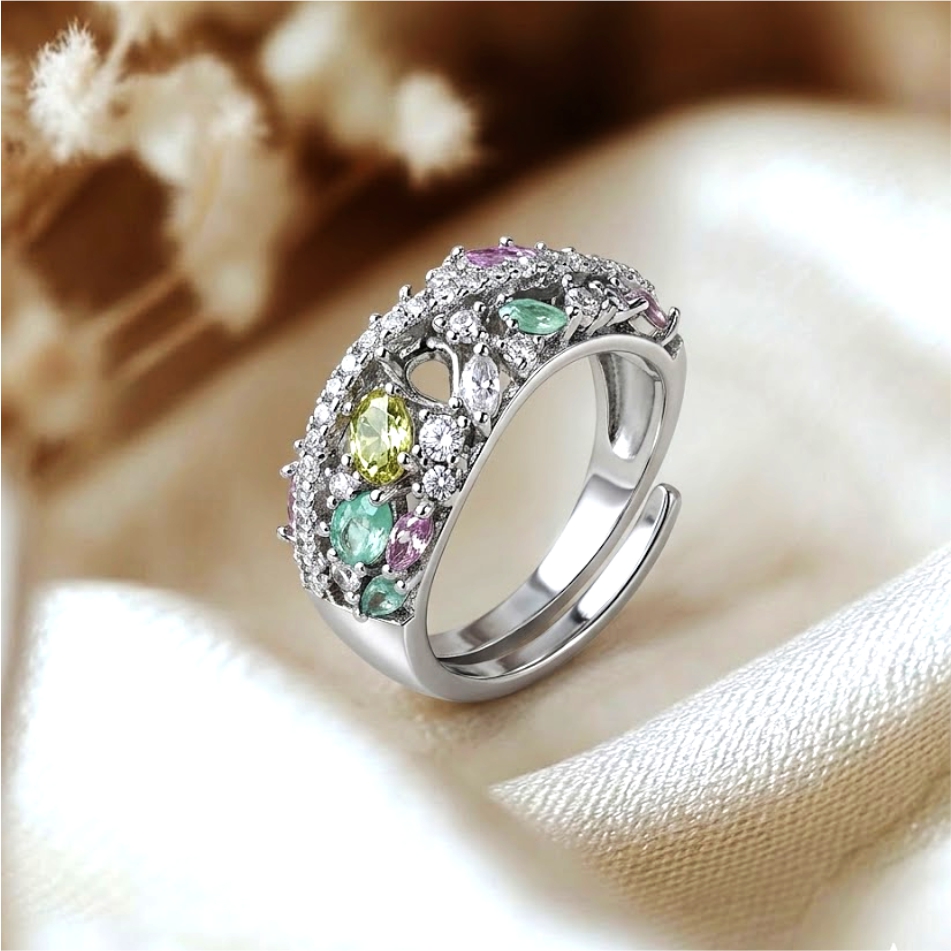 Pastel Bloom Multi-Stone CZ Ring - Image 2