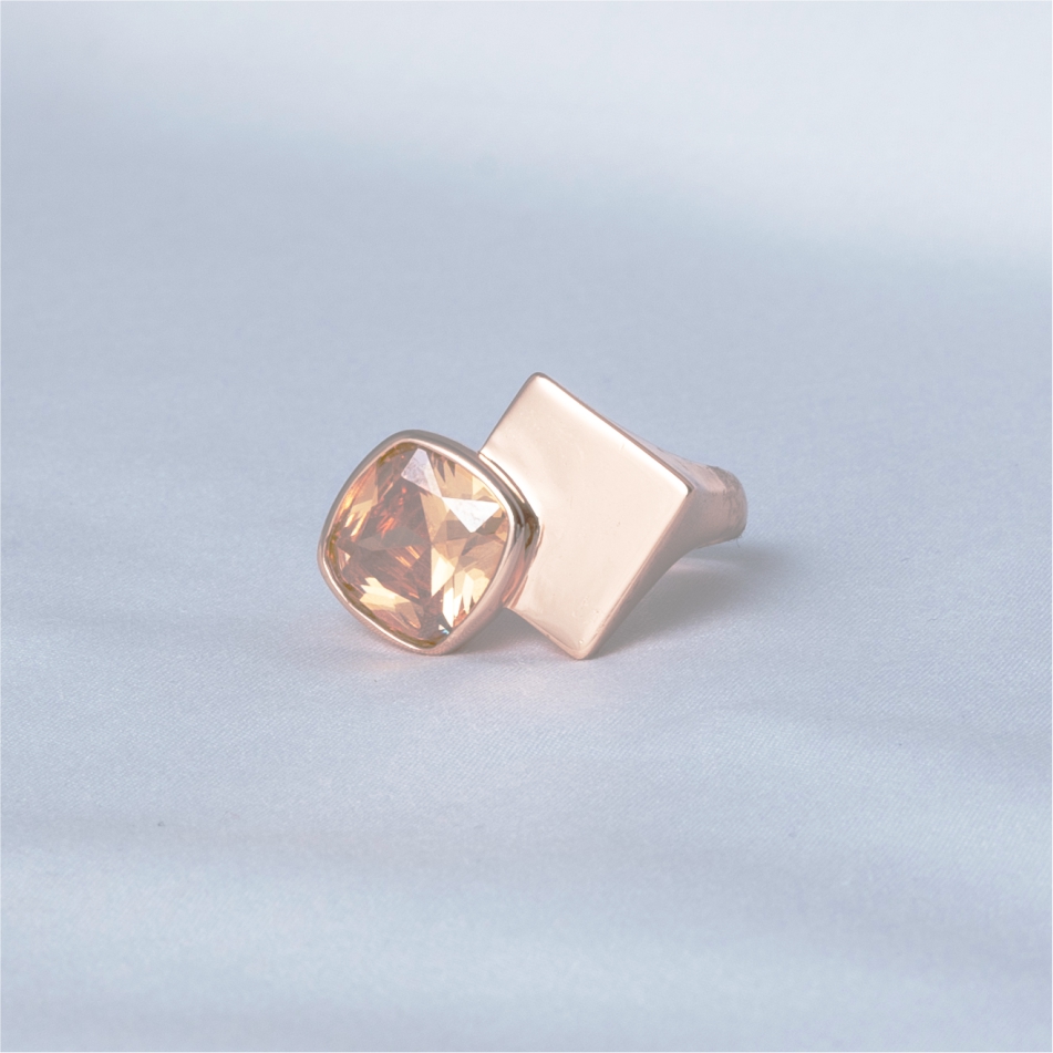 Peach Stone Rose Gold Plated 925 Silver Ring