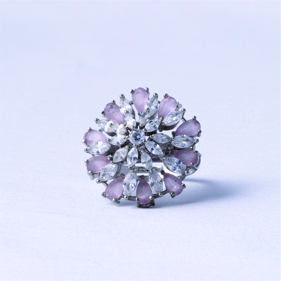 Pink Floral Crystal Coktail Ring