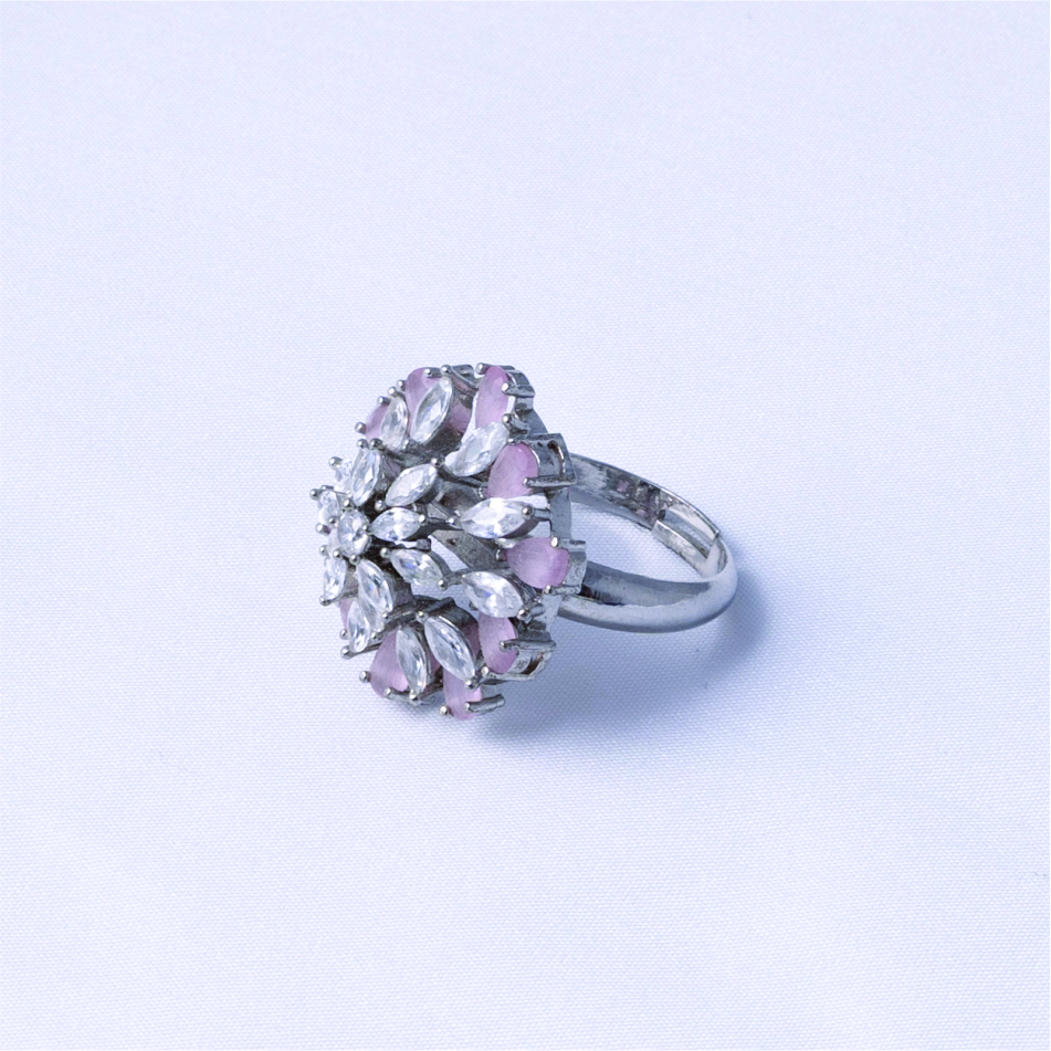 Pink Floral Crystal Coktail Ring - Image 3