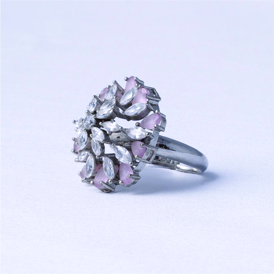 Pink Floral Crystal Coktail Ring - Image 4