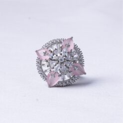 Pink Floral Halo 925 Silver Ring