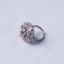 Alternative view of Pink Floral Halo 925 Silver Ring