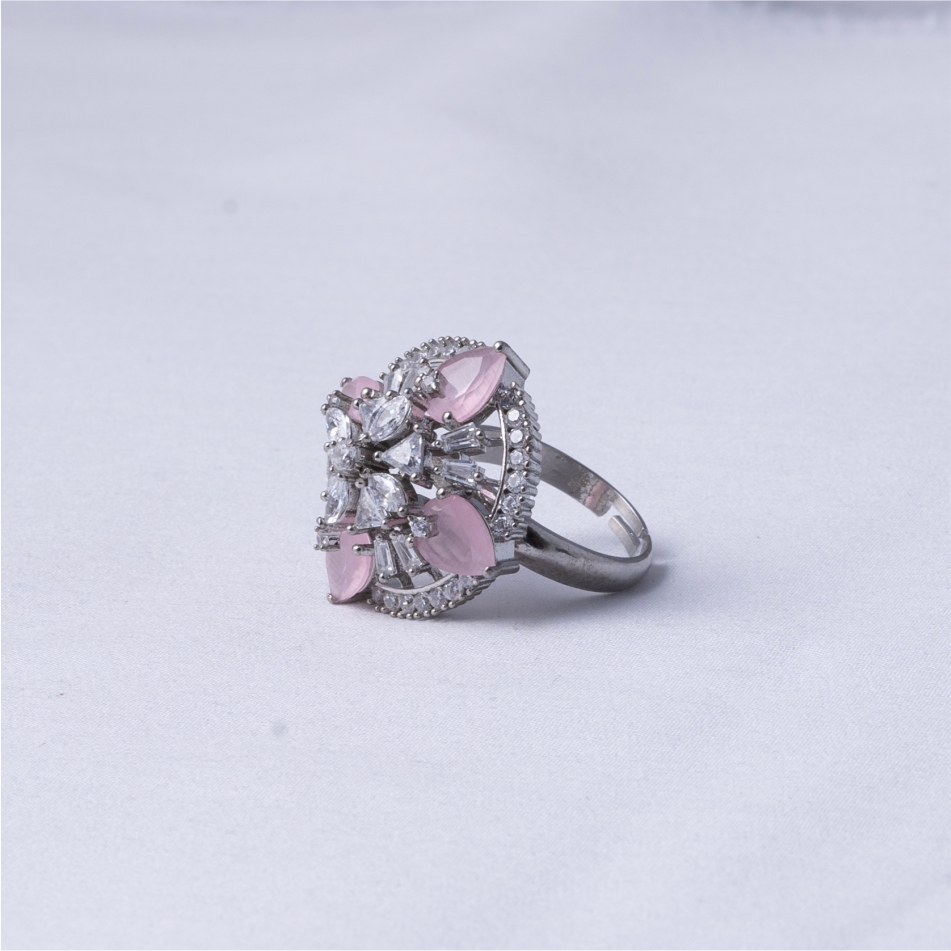 Pink Floral Halo 925 Silver Ring - Image 3