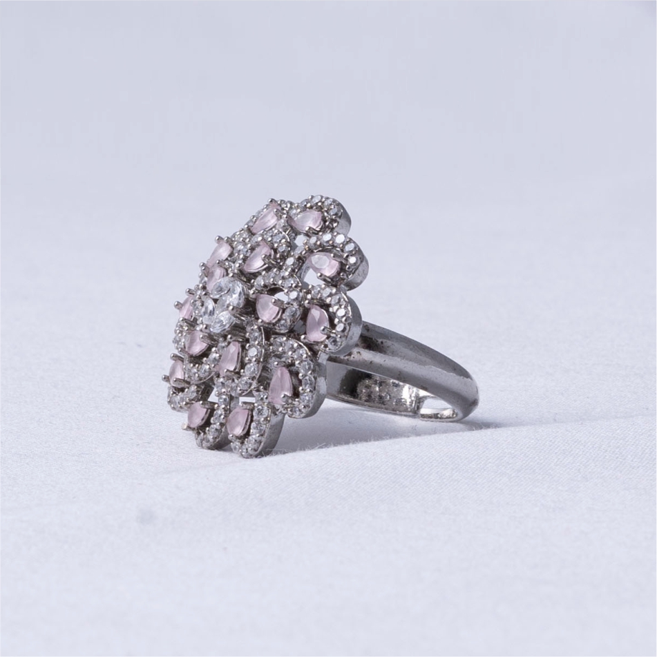 Pink Floral Zircon 925 Silver Ring - Image 3