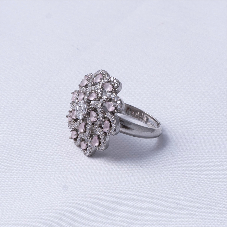 Pink Floral Zircon 925 Silver Ring - Image 4