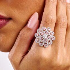 Alternative view of Pink Floral Zircon 925 Silver Ring