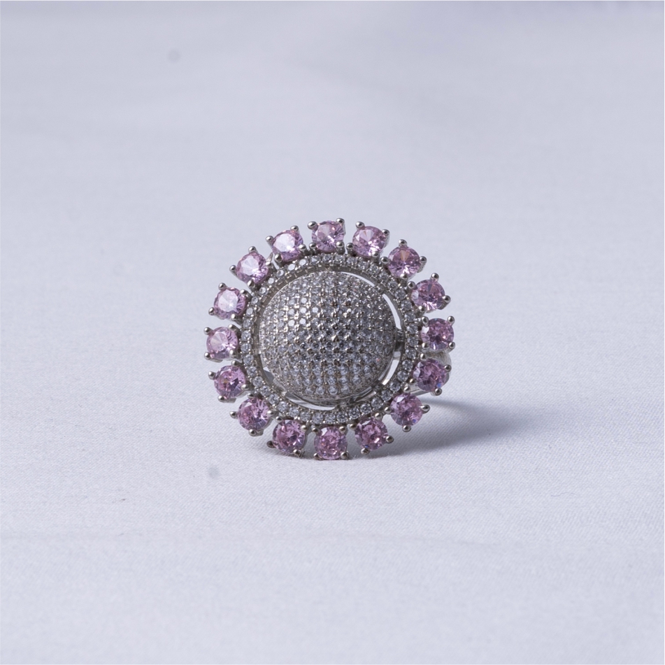 Pink Halo Coktail Silver Ring