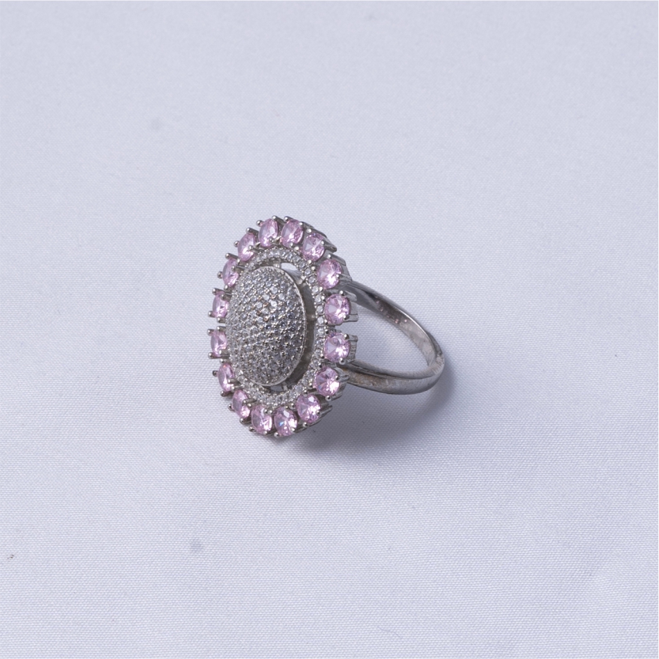 Pink Halo Coktail Silver Ring - Image 3
