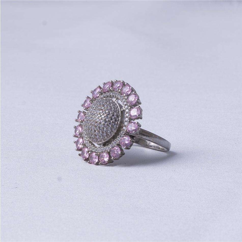 Pink Halo Coktail Silver Ring - Image 4
